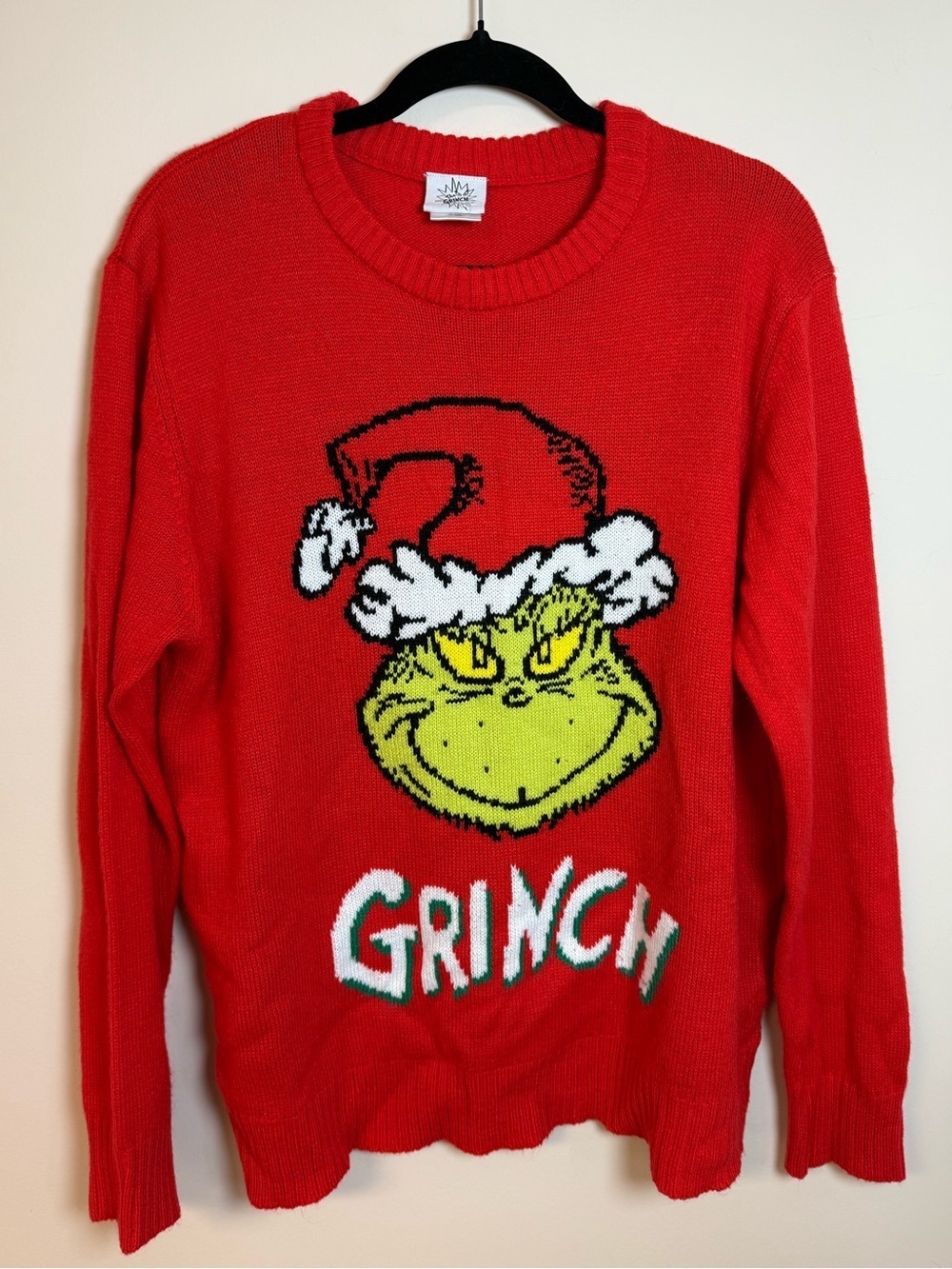 Red Grinch Holiday Knit Ugly Sweater Seasonal Xmas Pullover Knitwear Large